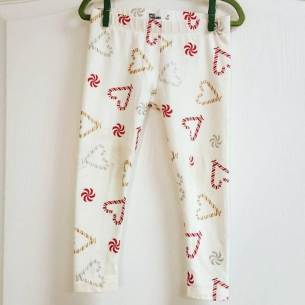 Candy Cane Glitter Hearts Christmas Leggings